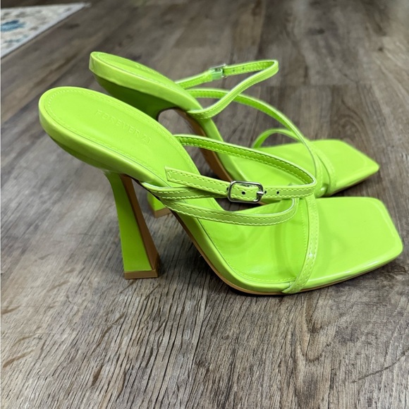 Lime Green Square Block Strappy Heels - Picture 9 of 11